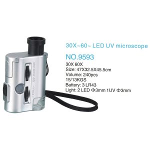 میكروسكوپ جیبی چراغ دار 9593 LED-UV 30X-60X