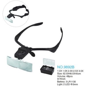 ذره بین و لوپ عینكی چراغ دار 9892B LED 1X-1/5X-2X-2/5X-3/5X